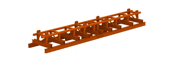 3d rendering of an orange metal truss structure, for lifting equipment, on a white background.