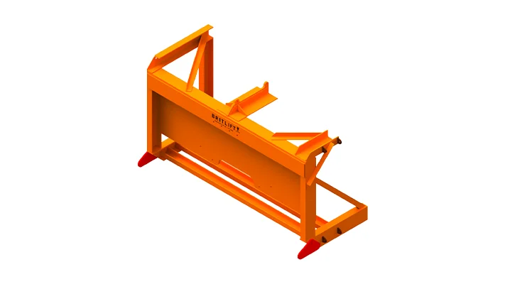 Orange industrial dumpster with lifting attachments on a white background.