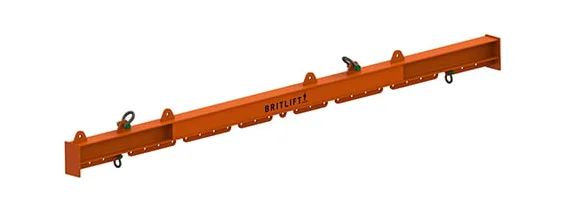 Orange industrial lifting equipment with hooks and branding.