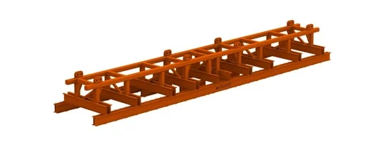 A 3D-rendered image of an orange steel truss frame structure with a rectangular base and multiple diagonal supports, commonly used as lifting equipment in construction and industrial settings.