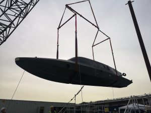 A boat from a crane, supported by Britlift equipment, ideal for maritime support and defence operations. A boat from a crane, supported by Britlift equipment, ideal for maritime support and defence operations.