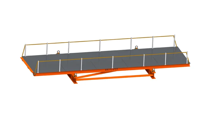 A Multilifter metal work platform with safety railings and a sturdy support frame, shown on a white background. A Multilifter metal work platform with safety railings and a sturdy support frame, shown on a white background.